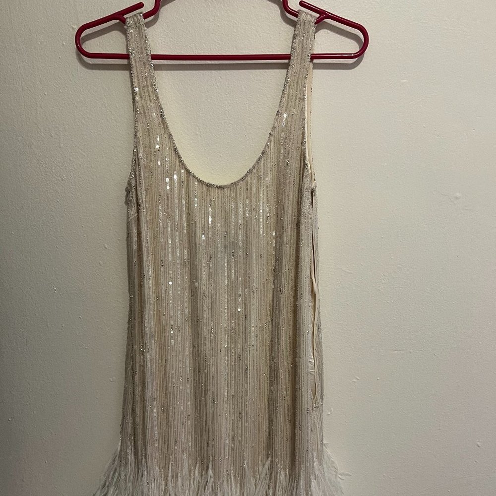 Ralph Lauren White Sequin + Feathered Dress